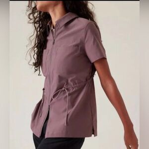 NWOT Athleta Advantage Cinch Tee Size XS Damask Mauve Full Zip Ventilation